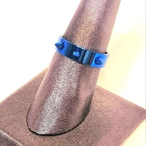 Blue Stainless Steel Spike Ring - Boutique Item